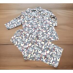 Lauren Ralph Lauren 2 Piece Pajama Set Womens XL Blue Paisley Monogram Pocket